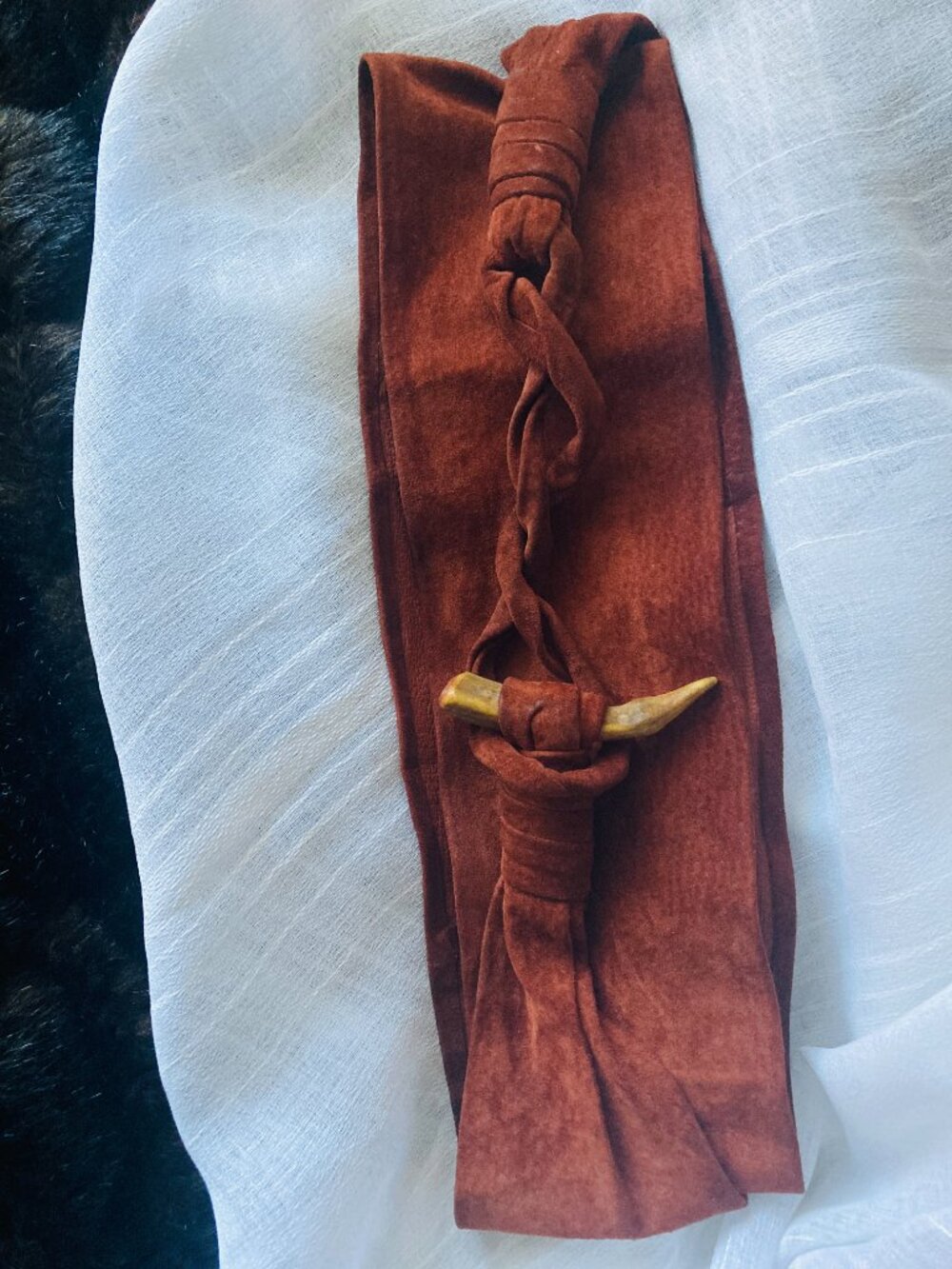 Beautiful, Unique Artisan Chic Boho Cognac Suede Obi Belt M - Picture 10 of 15